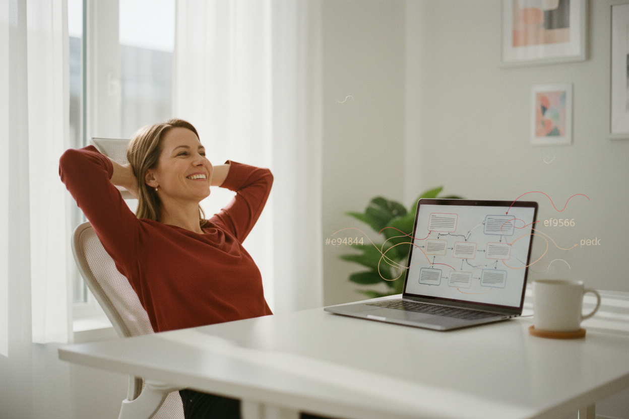 Business owner relaxing while automations run