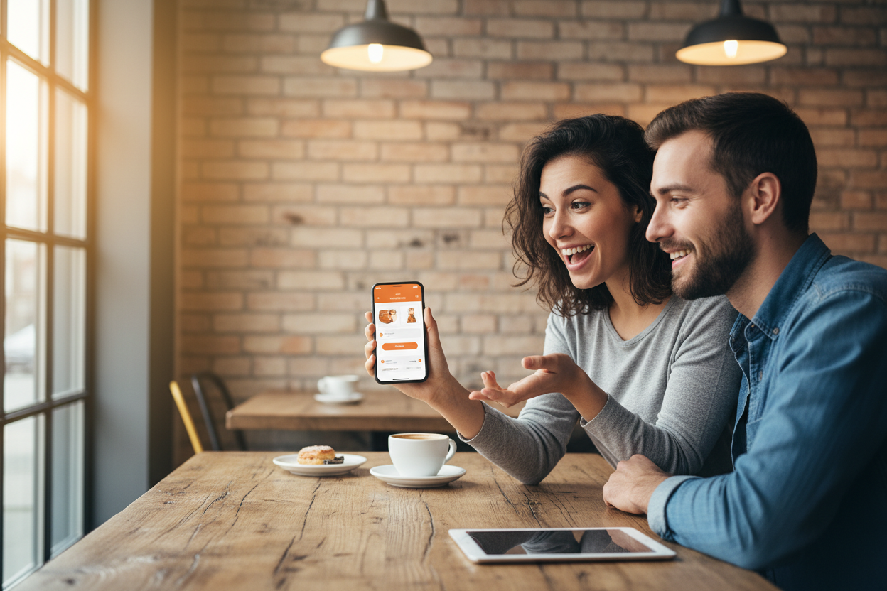Entrepreneur showing custom app on phone