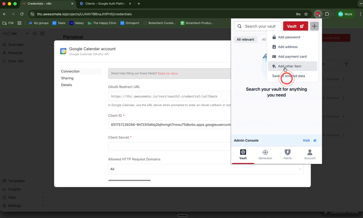 Google Cloud OAuth client created screen displaying the Client ID and Client Secret values