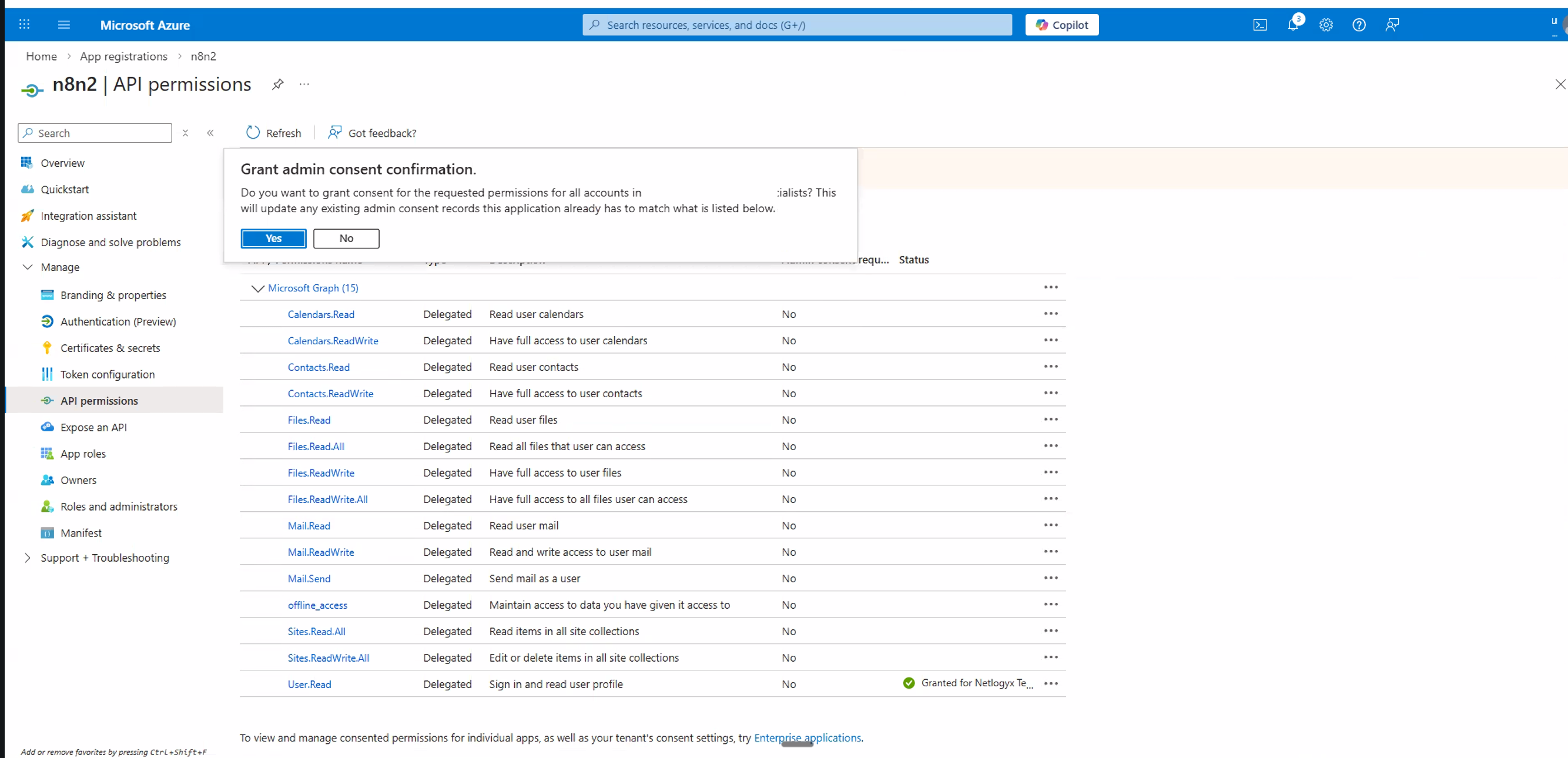 Admin consent confirmation popup with an admin clicking Yes to authorize the app for the entire organisation