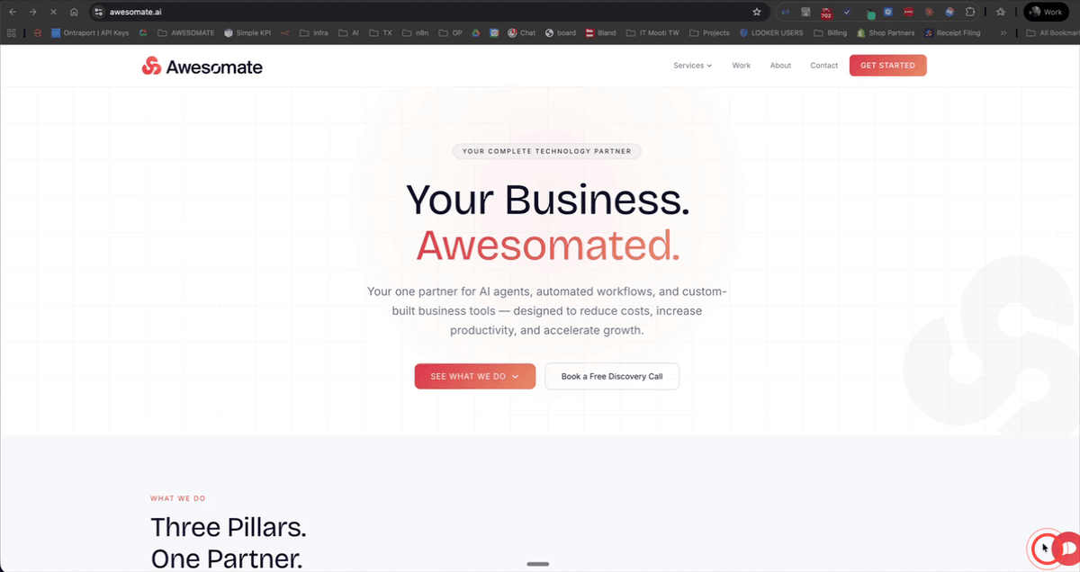 AI chatbot widget open on a business website showing a sample conversation