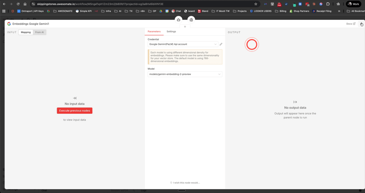 Second Embeddings Google Gemini node in the blue section of the N8N workflow