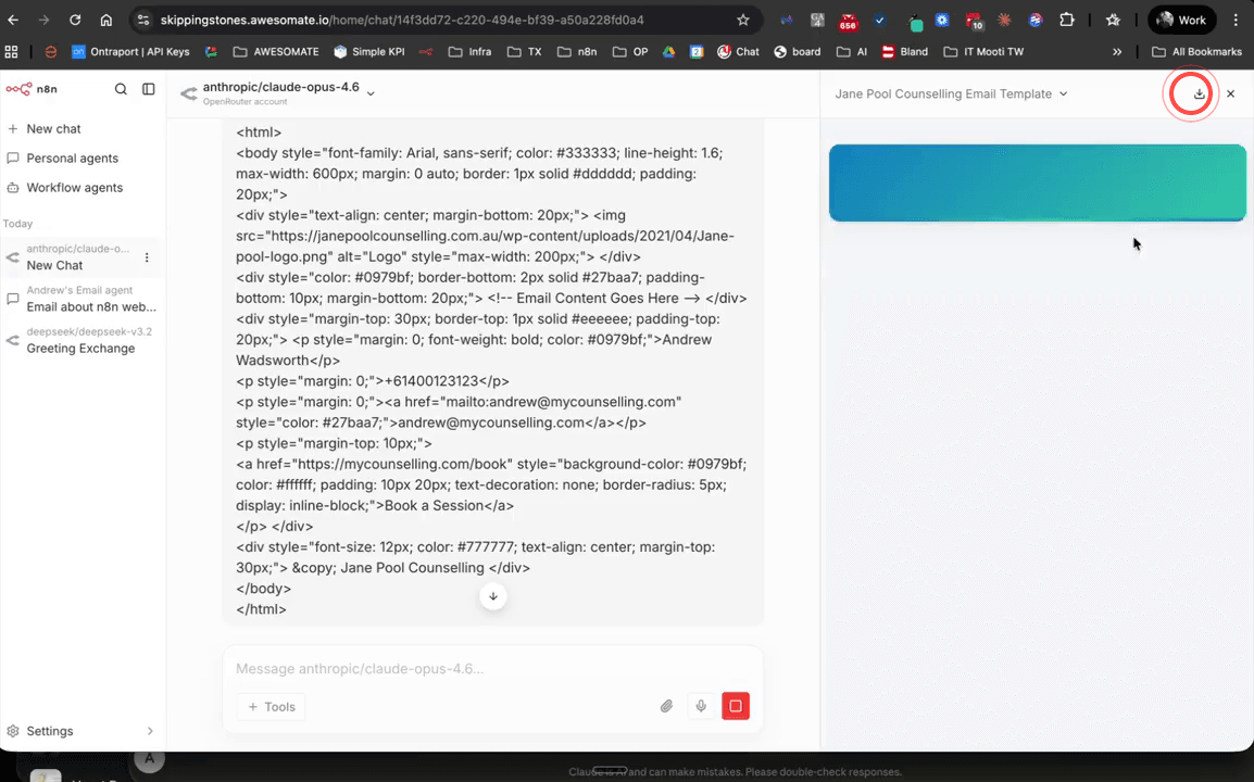 W3Schools TryIt HTML editor showing a preview of the generated branded email template