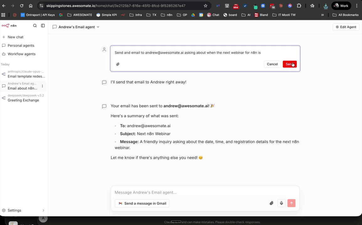Personal Agent settings screen with the Instructions field populated with the copied system prompt content