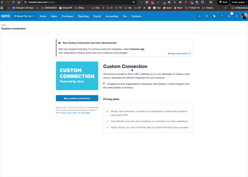 Overview of what a Xero custom connection enables inside N8N