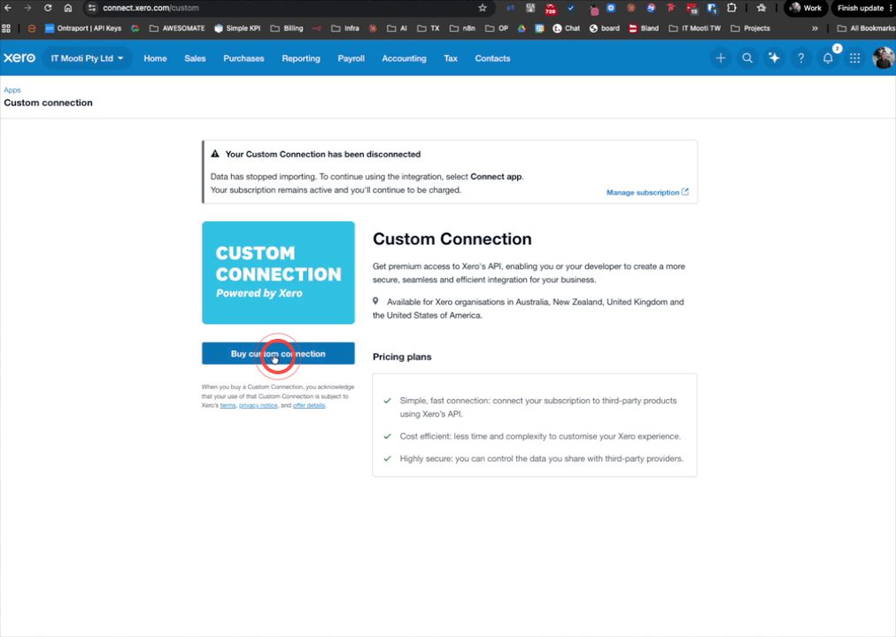 Purchasing a custom connection plan inside the app