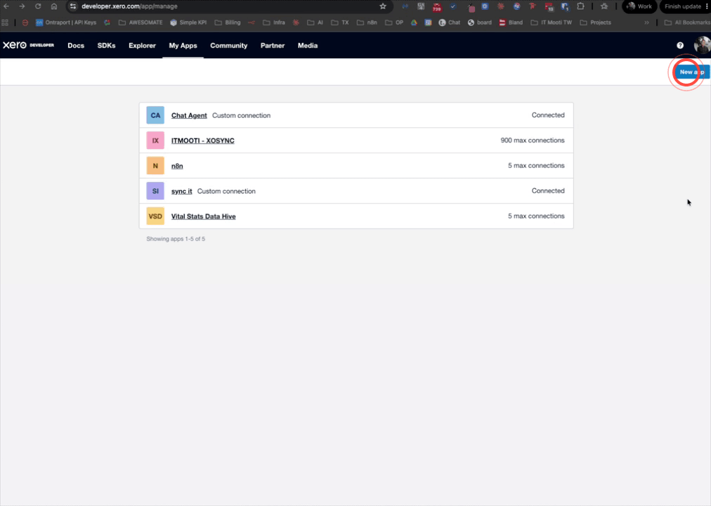 Creating a new app in the Xero developer portal