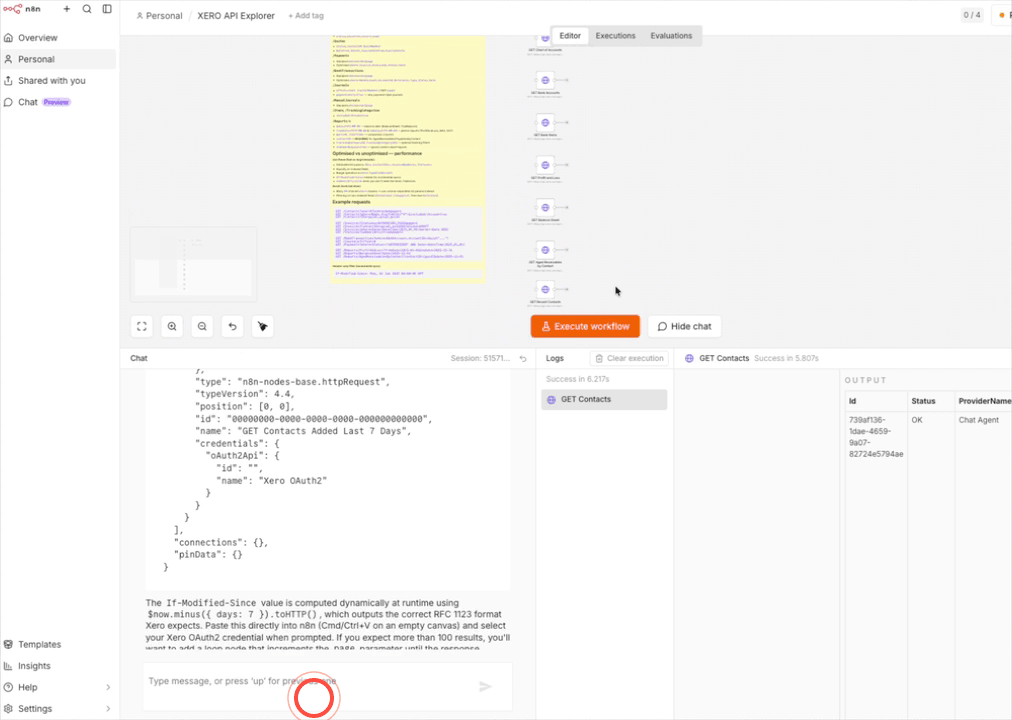 Using the Xero API Expert AI agent to generate and paste custom node configurations