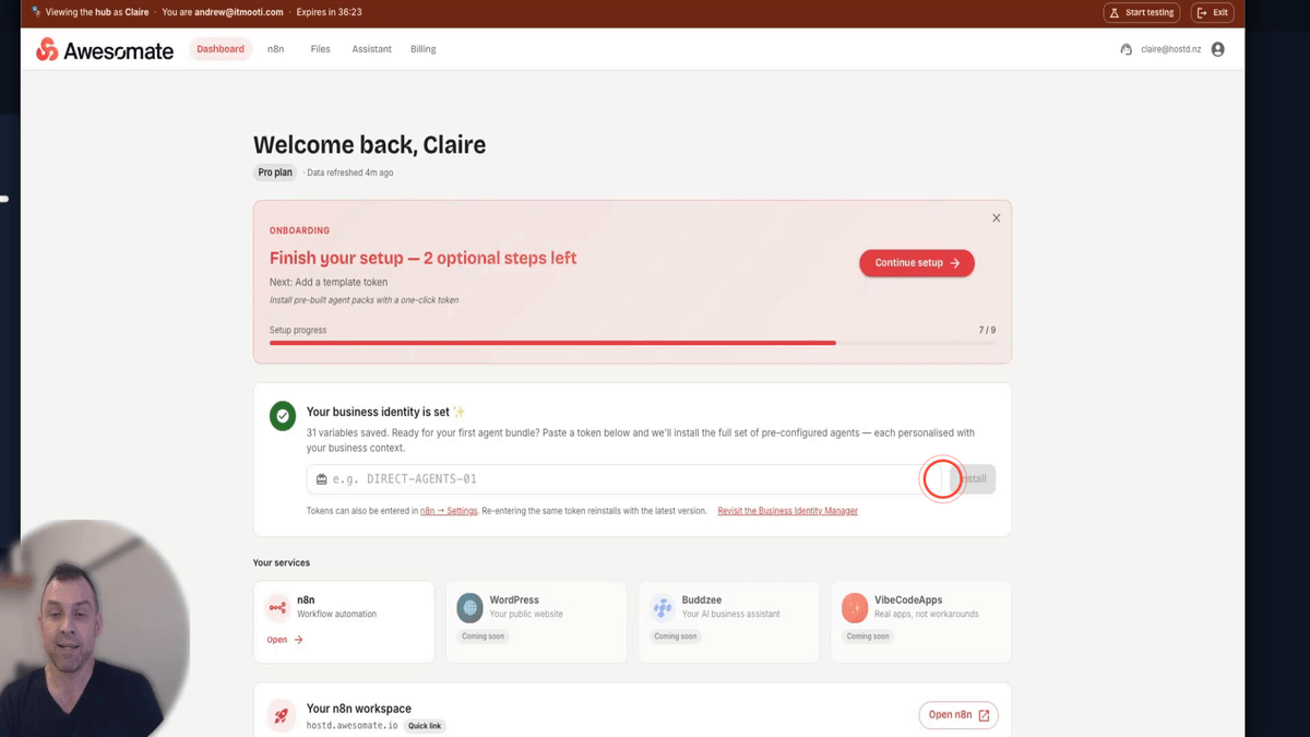 Awesomate Hub templates page showing the Kai template search results and install button