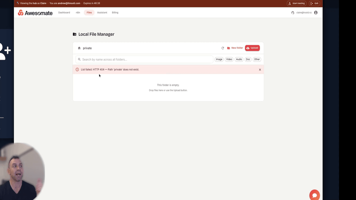 n8n file manager showing the chi/task directory with generated image and video files organised by task ID