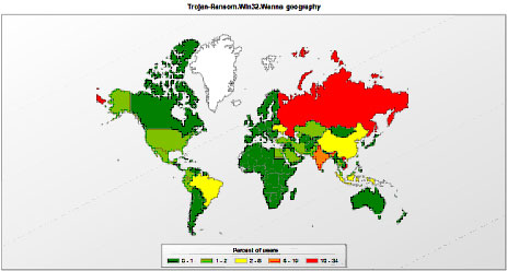 Mapa de países infectados por Wannacry