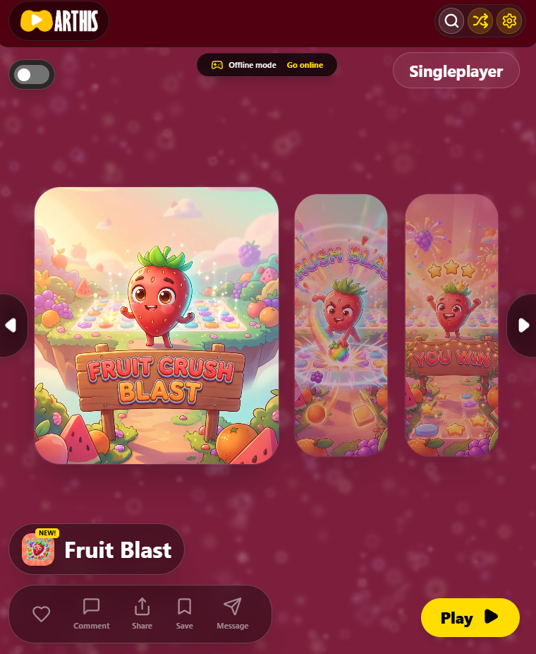Fruit Blast mini-game in the Arthis.Space feed