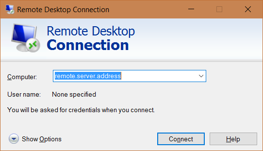 Remote Desktop Connection window