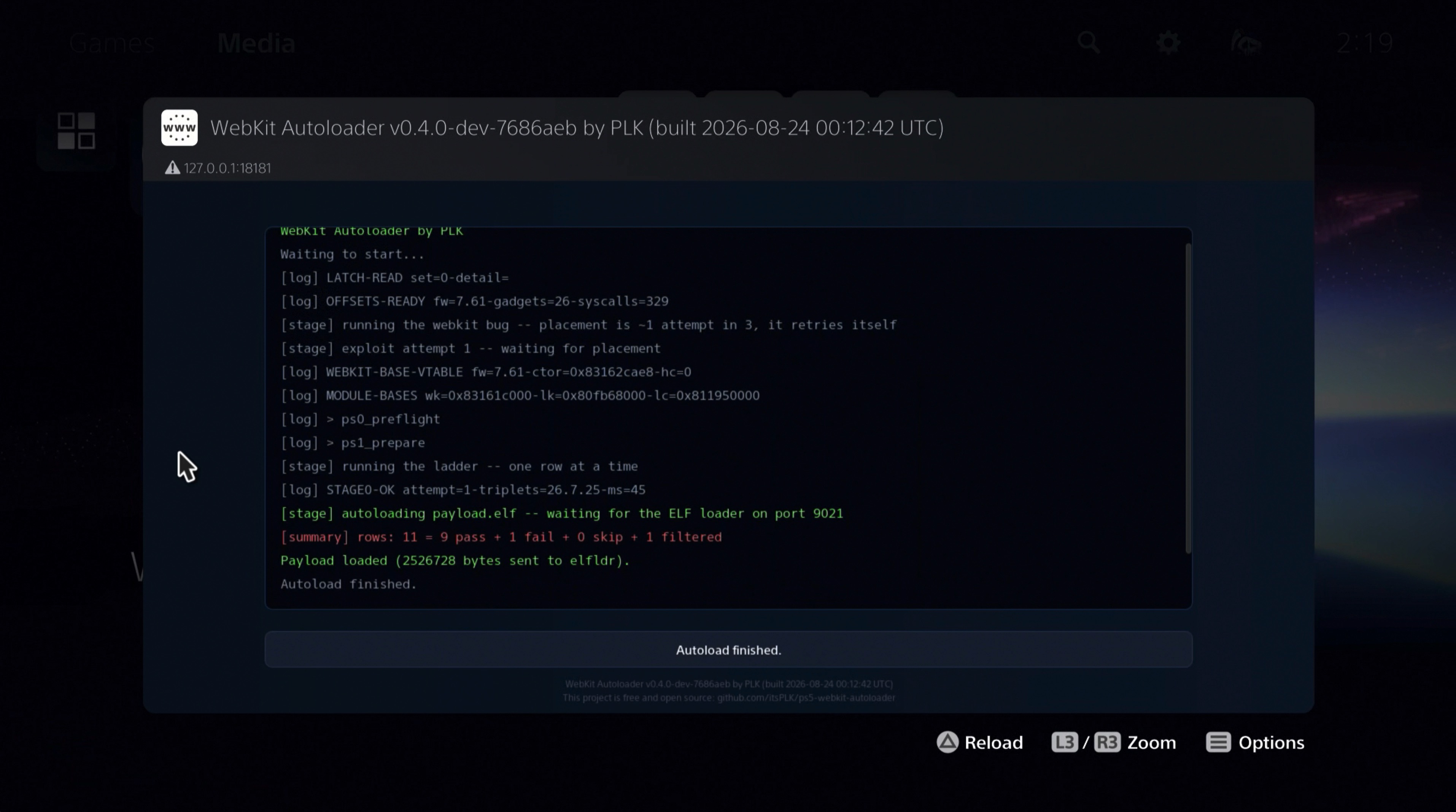 WebKit Autoloader - exploit running