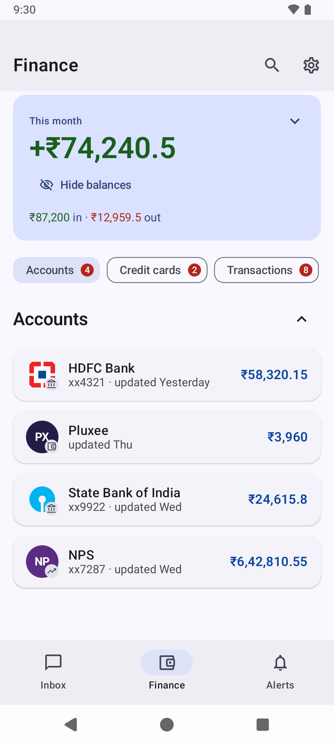 Finance dashboard