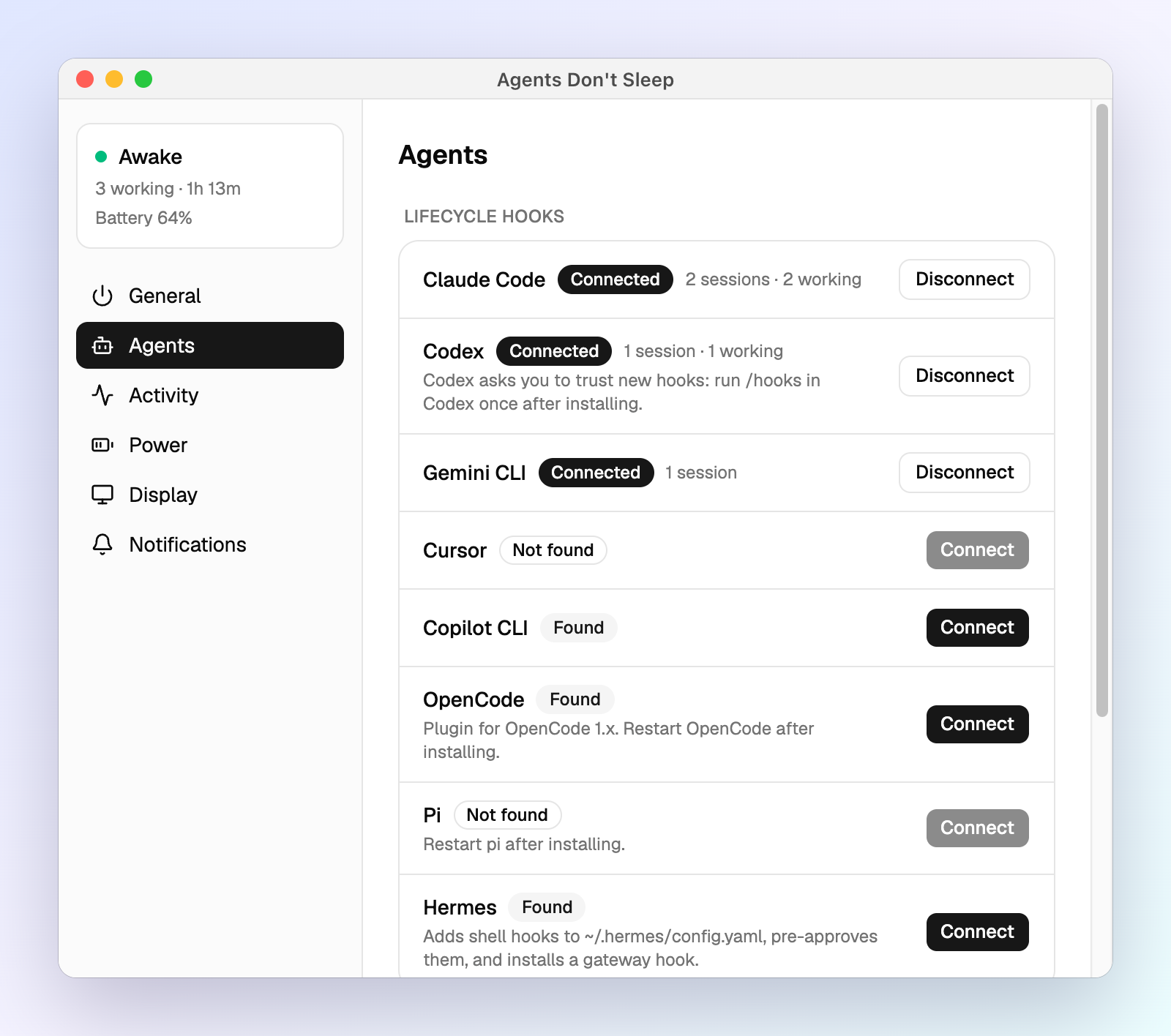 Agents settings