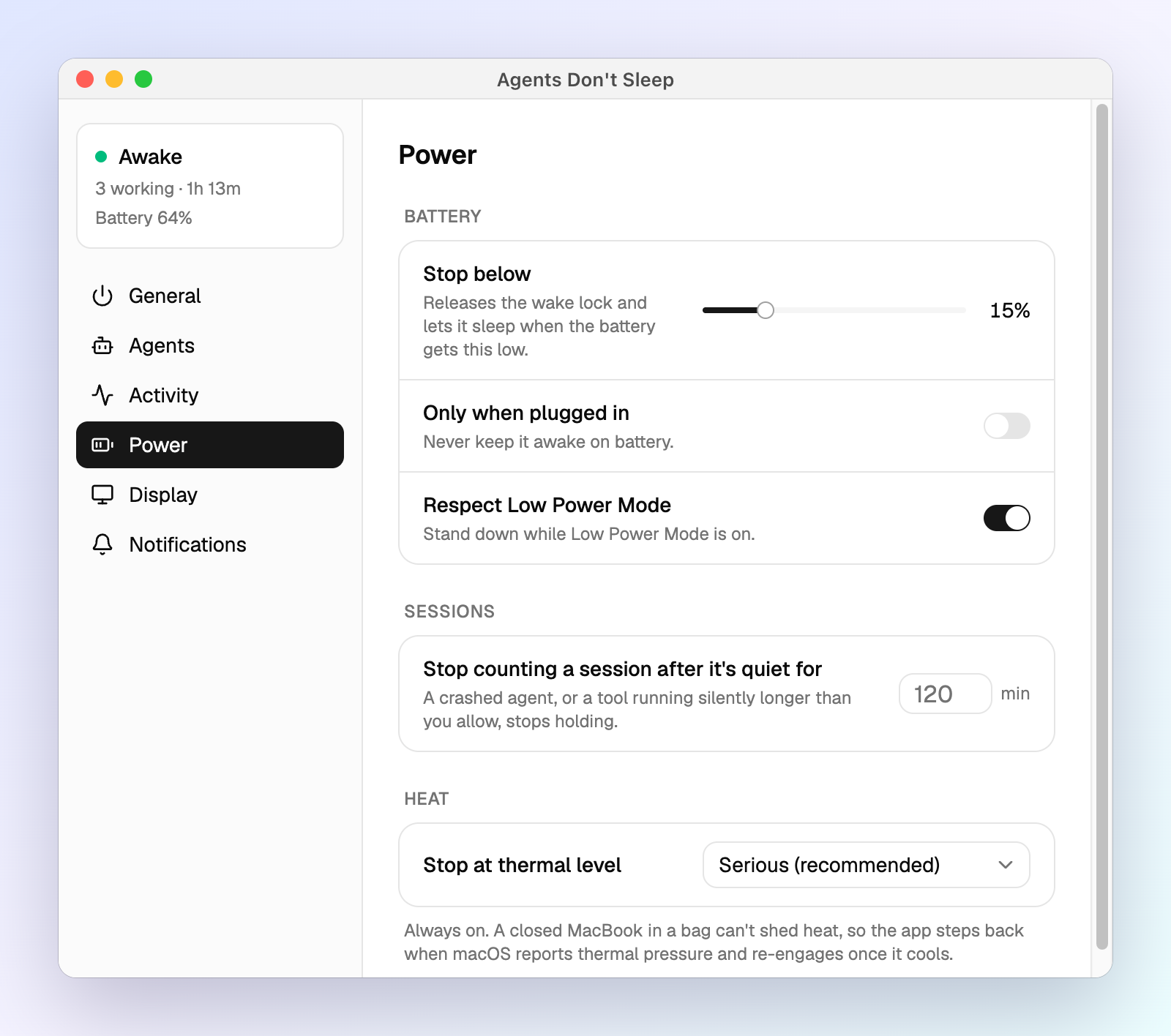 Power settings