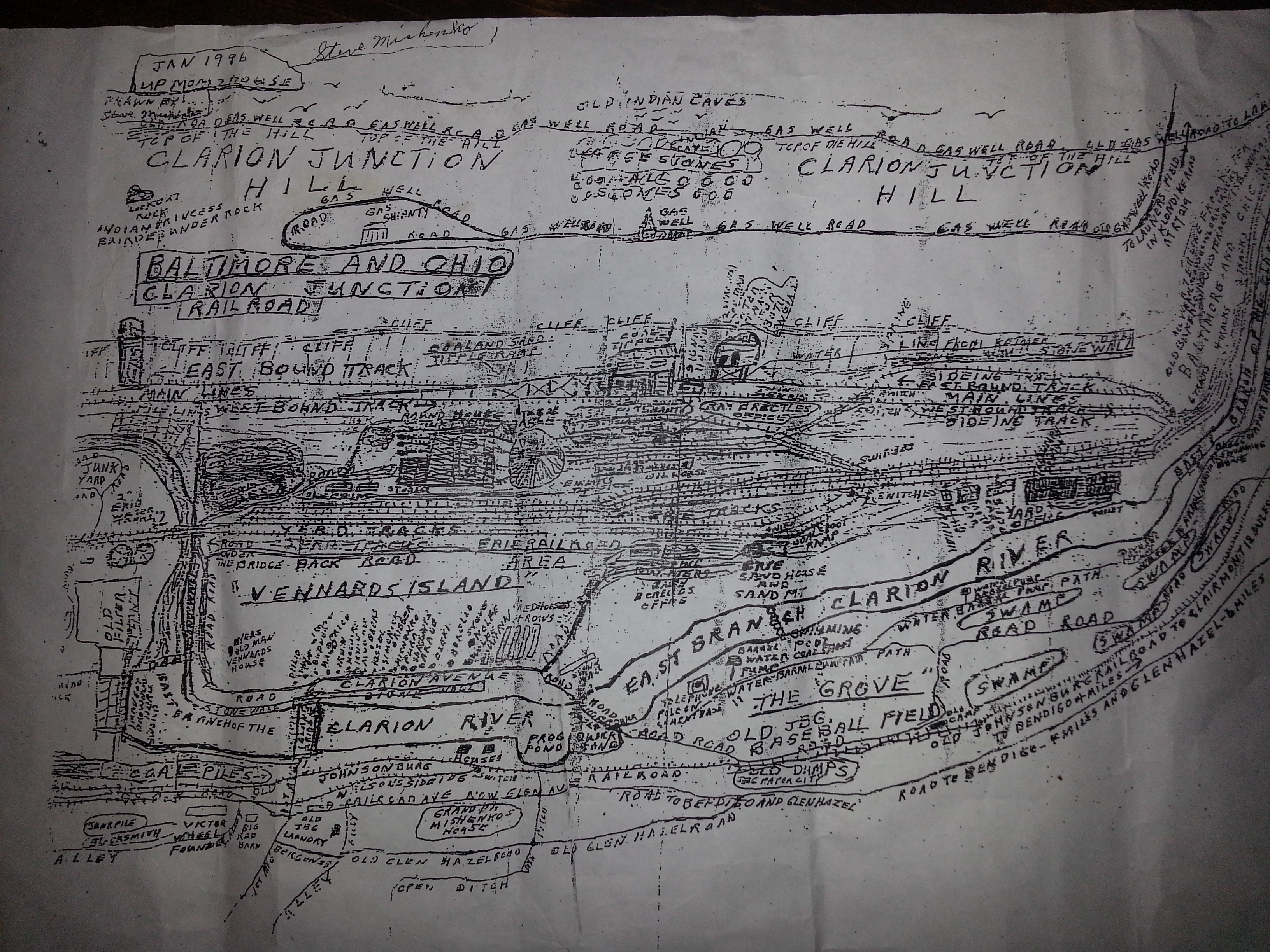 Steve Mishenko&rsquo;s map of Johnsonburg, PA, January 1996.
