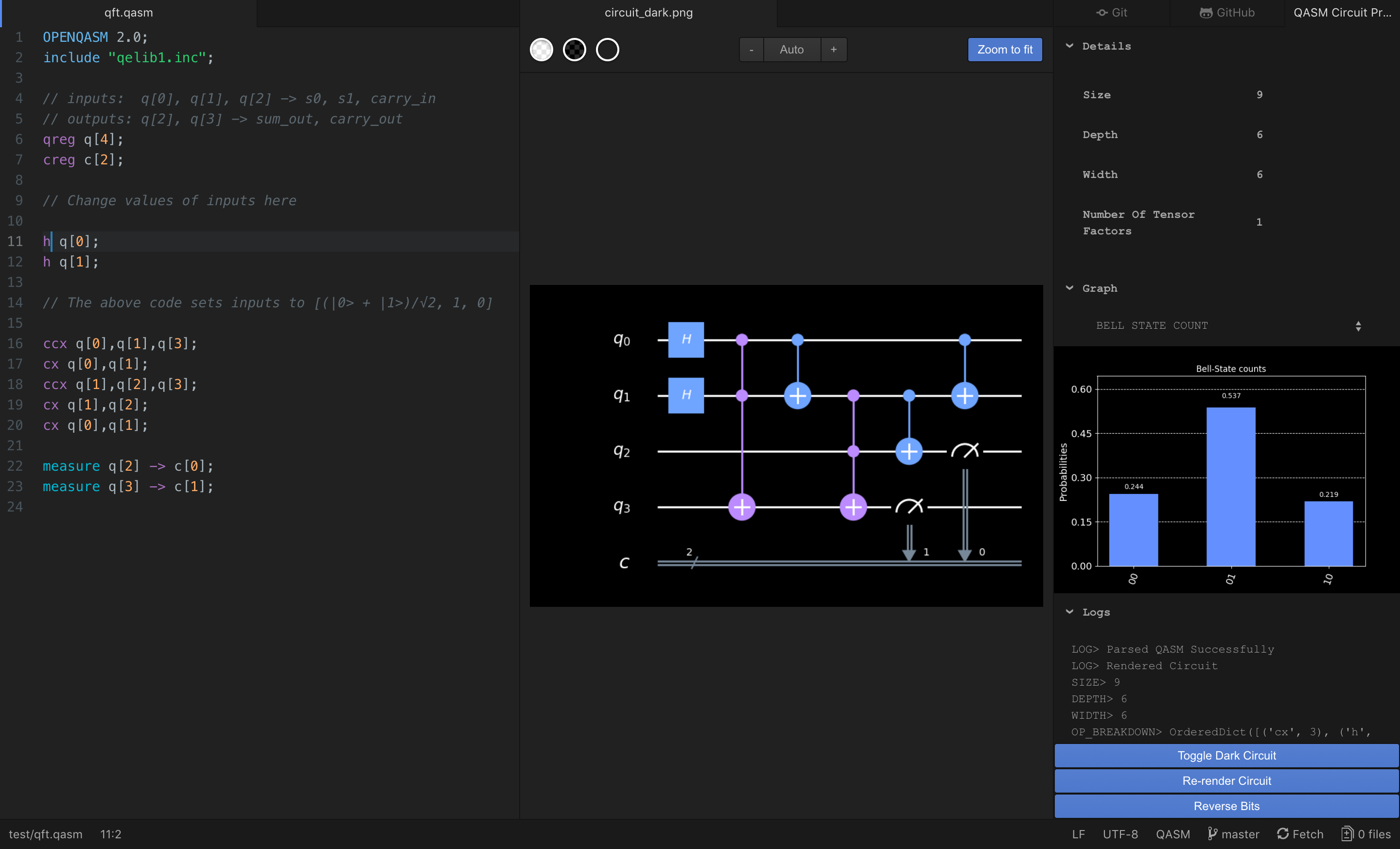 A screenshot of Atom using QASM Circuit Previewer