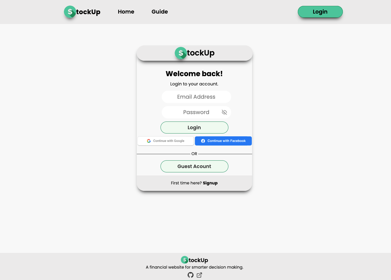 StockUp Sign Up Page