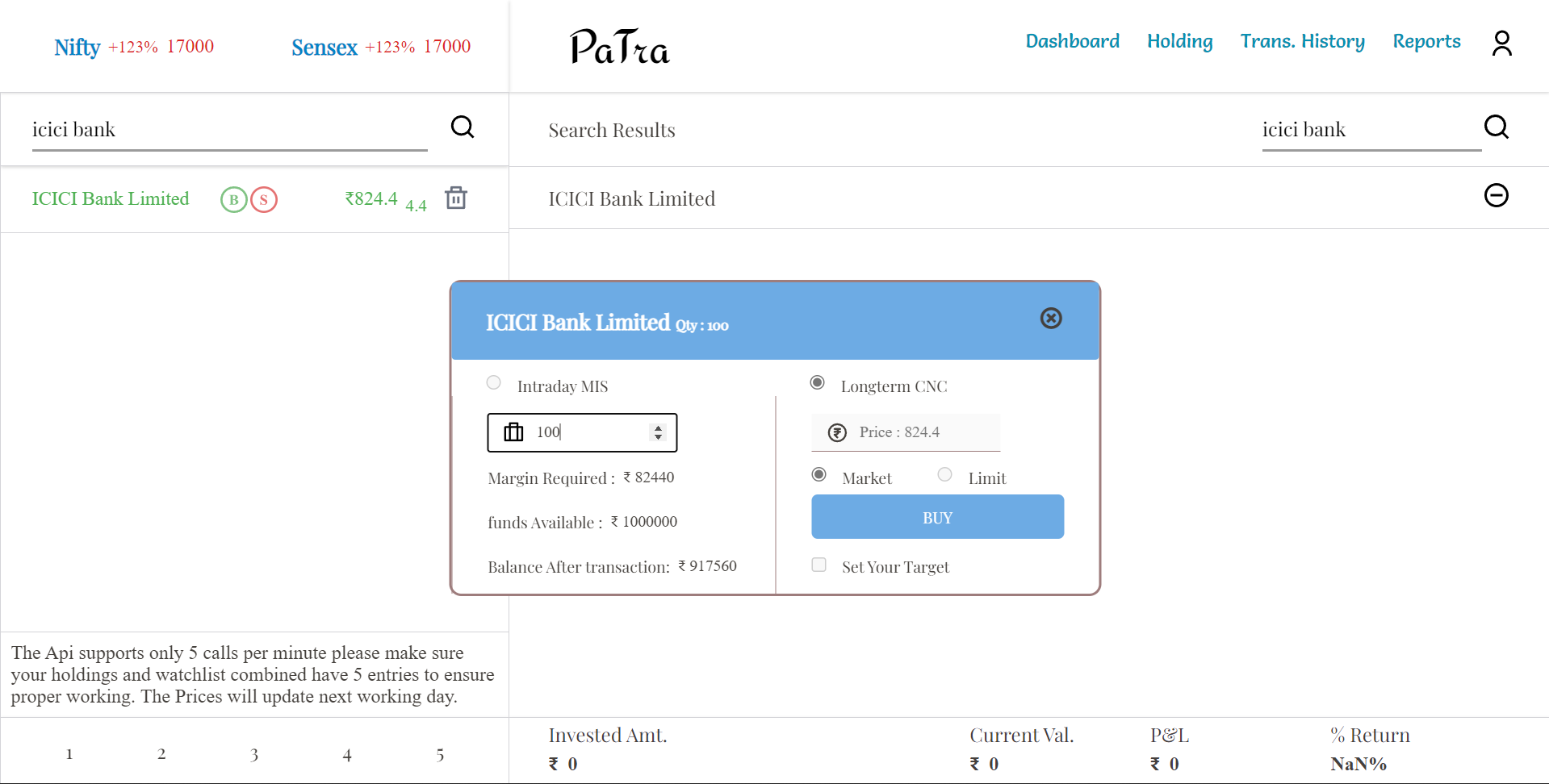 Transaction Dialog