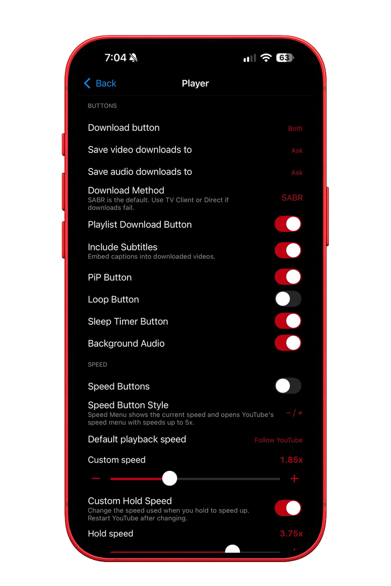 Player settings
