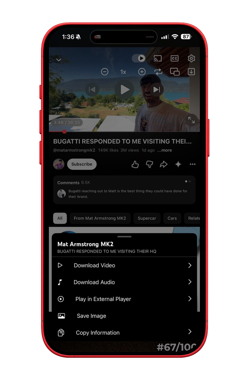Video download menu