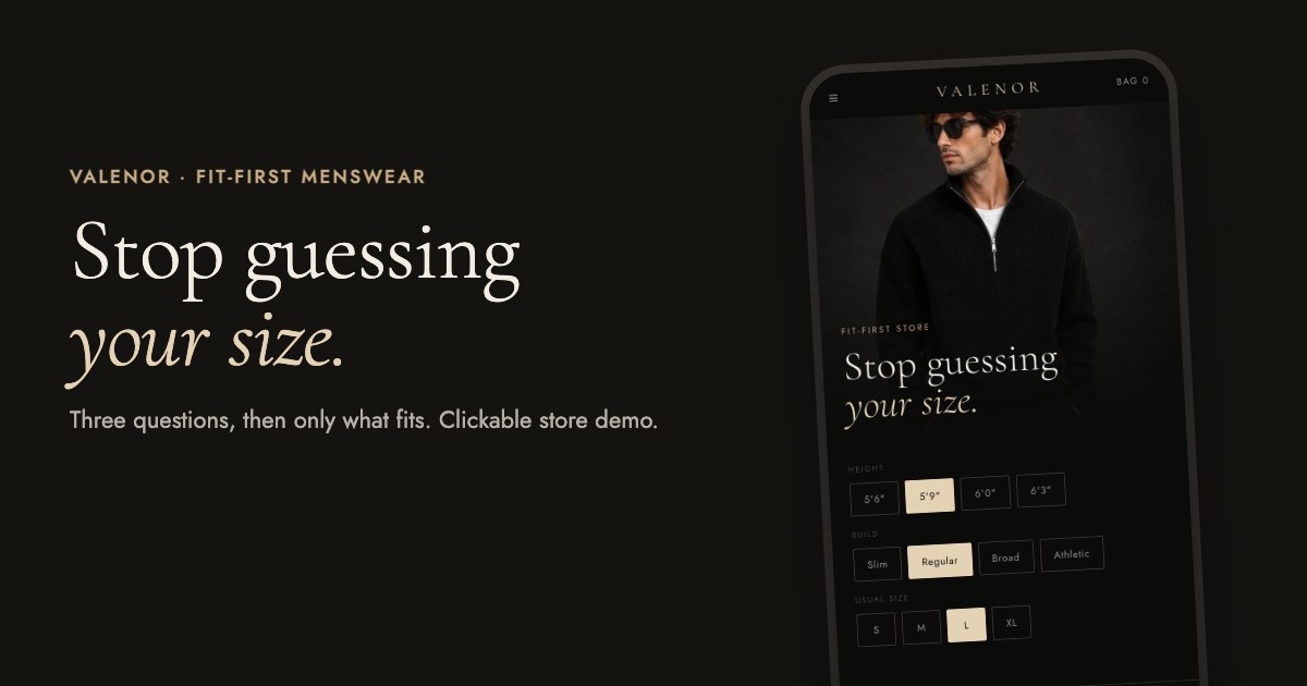VALENOR menswear storefront preview