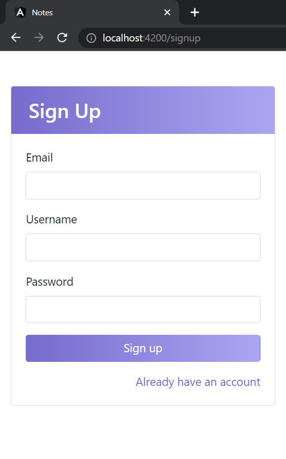 Signup screen