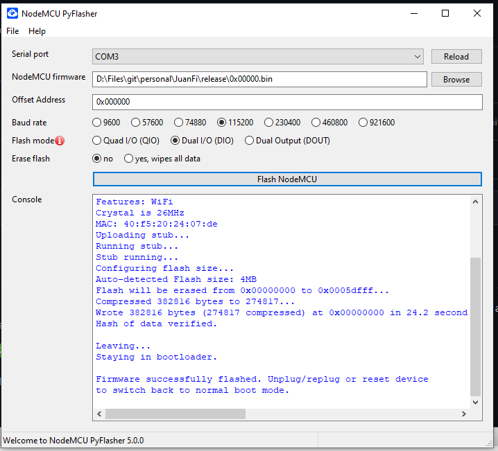 Image of NodeMCU PyFlasher GUI