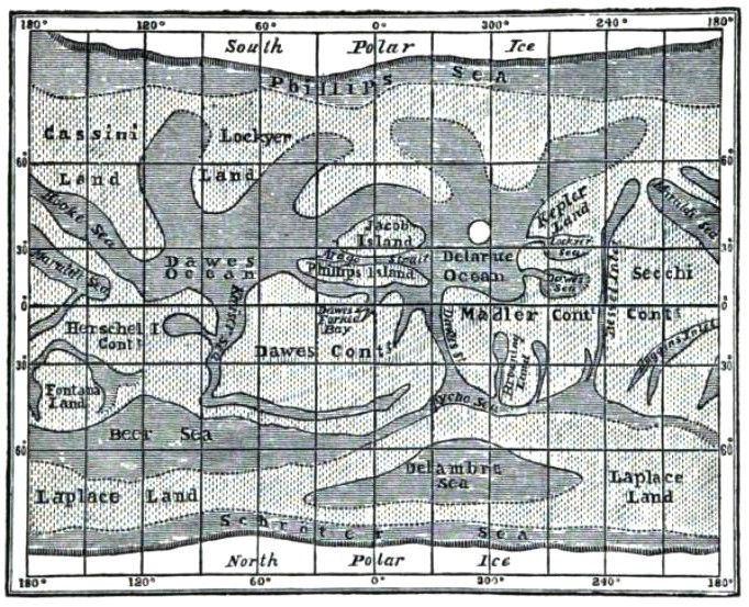 Карта Марса, составленная Ричардом Проктором (1867)