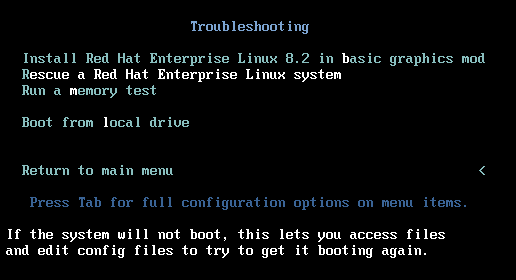 Rescue troubleshooting menu