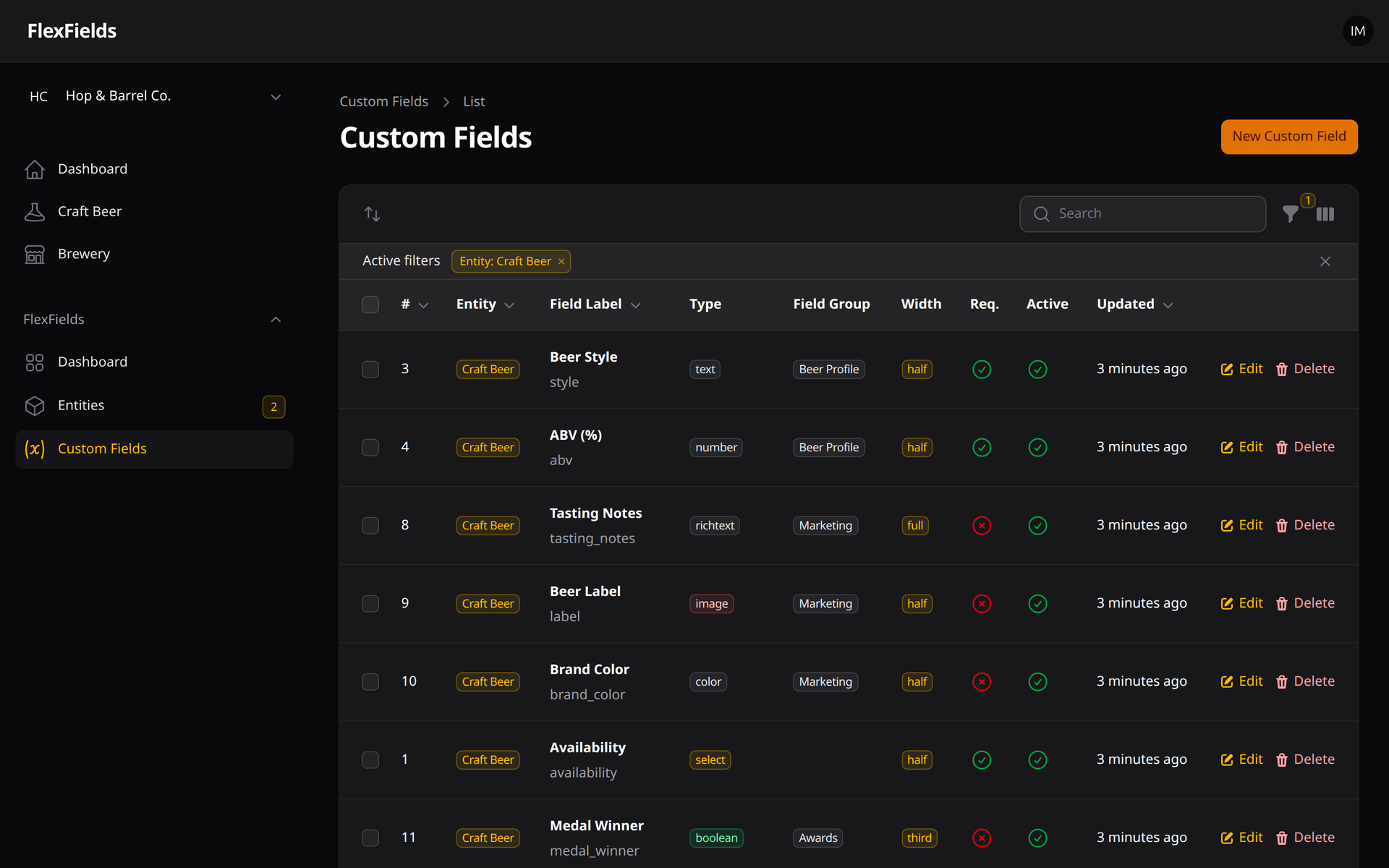 Custom Fields Screenshot