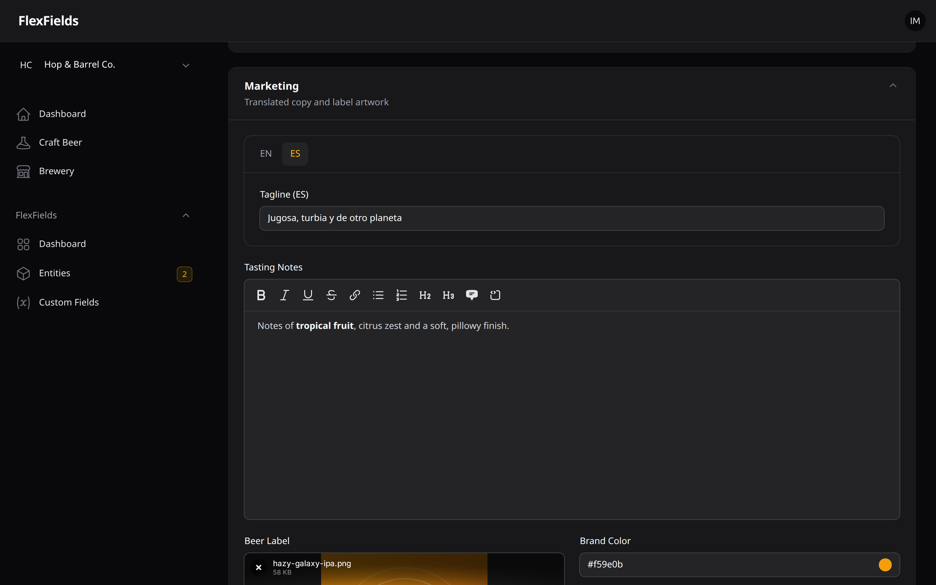 Translatable Fields Screenshot