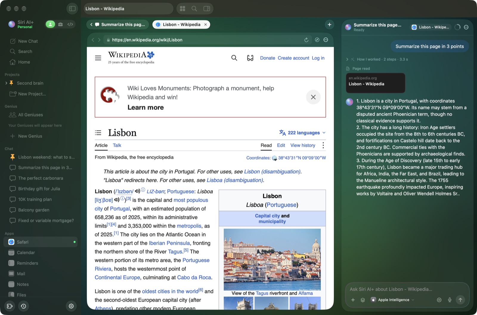 Safari next to the chat