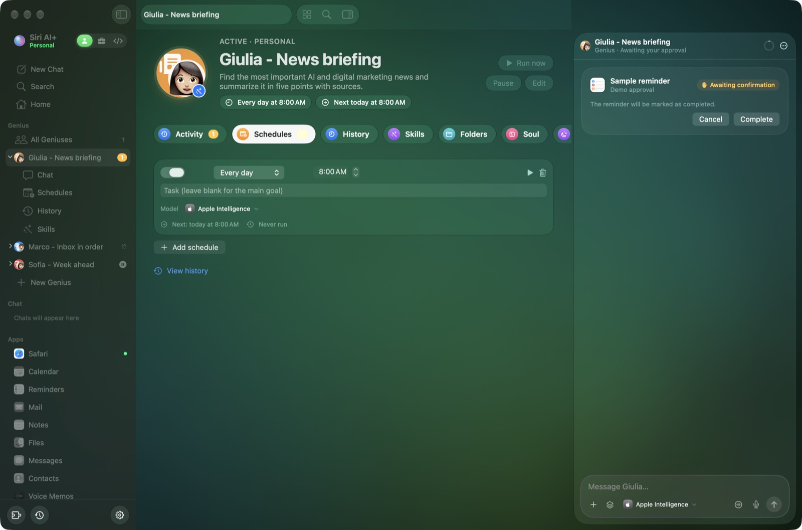 A Genius schedule with its own model