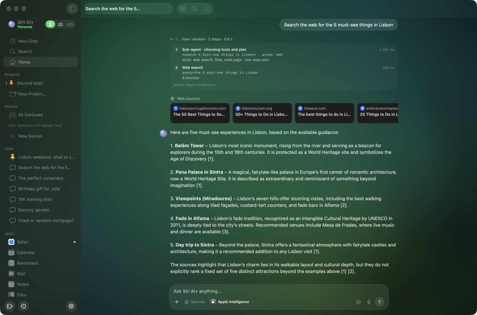Web search with sources