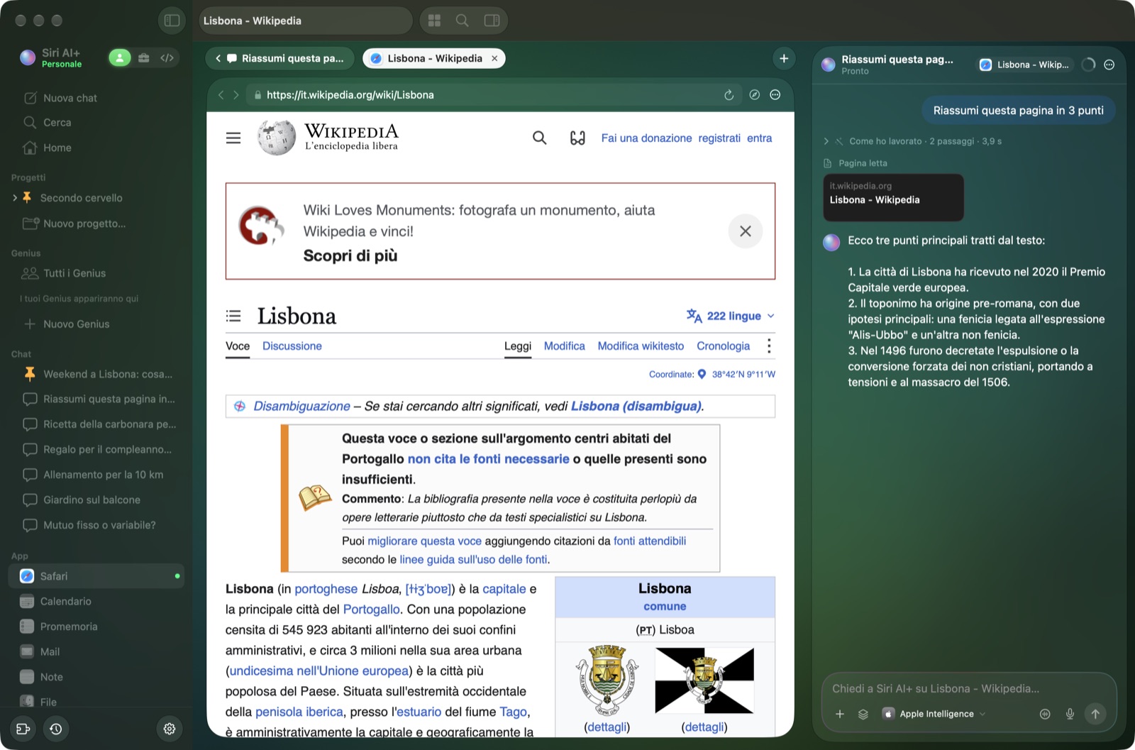 Safari accanto alla chat