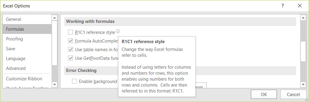 Excel R1C1 Formula Reference Style