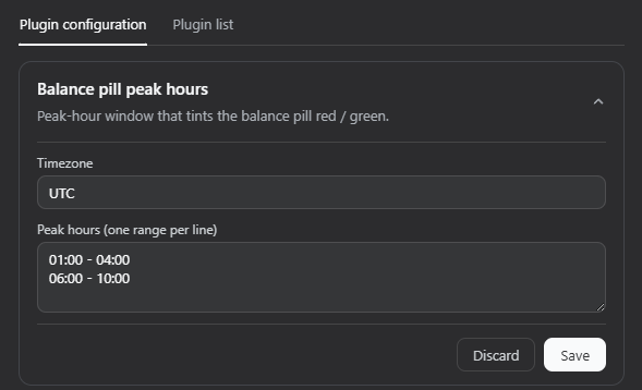 Balance pill peak hours settings