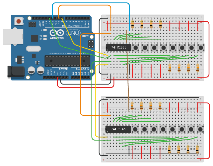 Breadboard layout for two shift registers