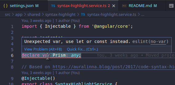 ESLINT extension in action inside VS Code