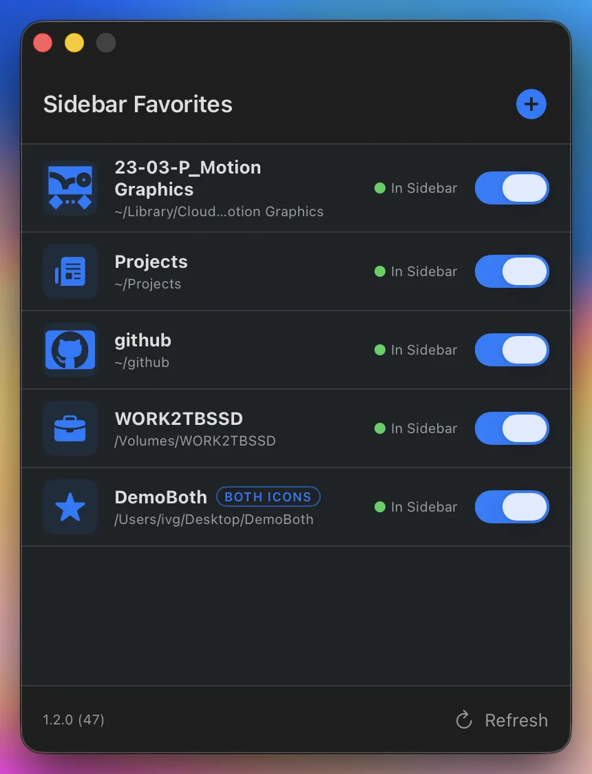 SidebarFavorites screenshot 3