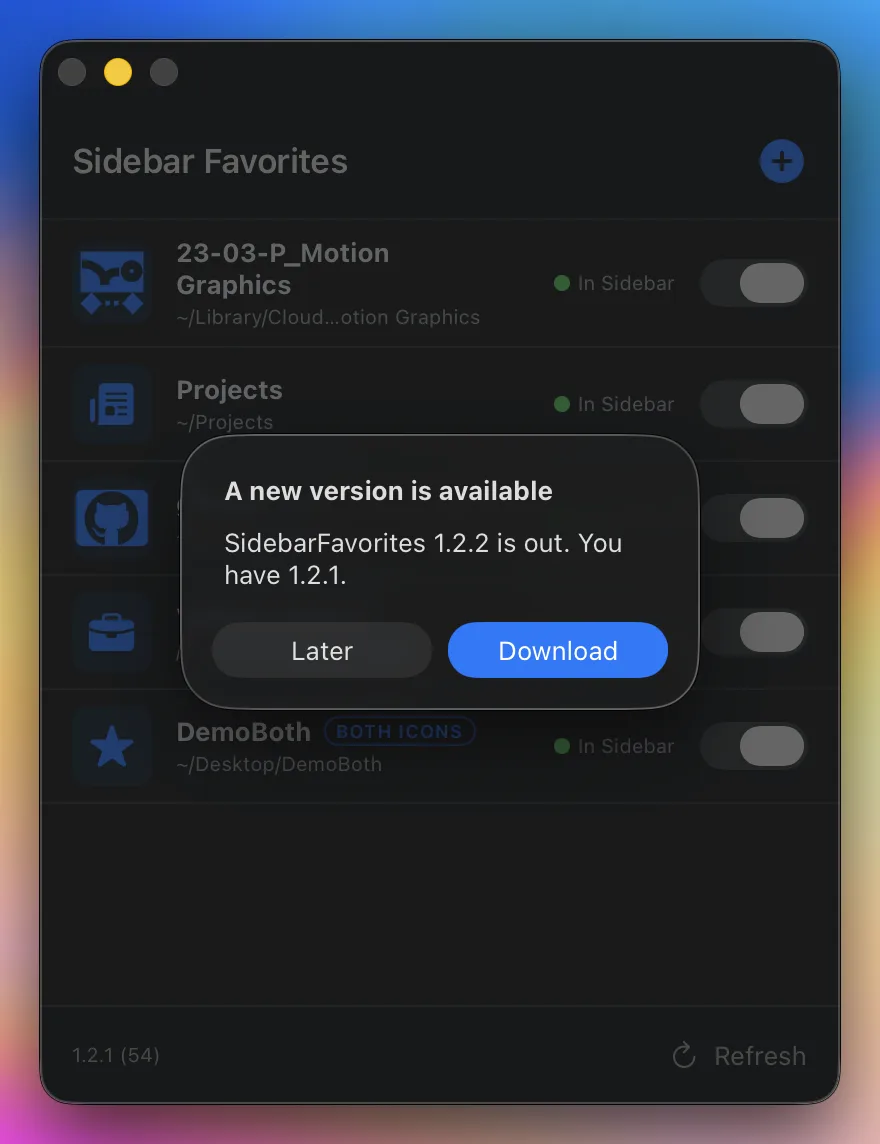 SidebarFavorites screenshot 2