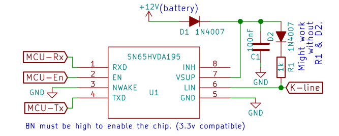 Schematic of circuit using SN65HVDA195