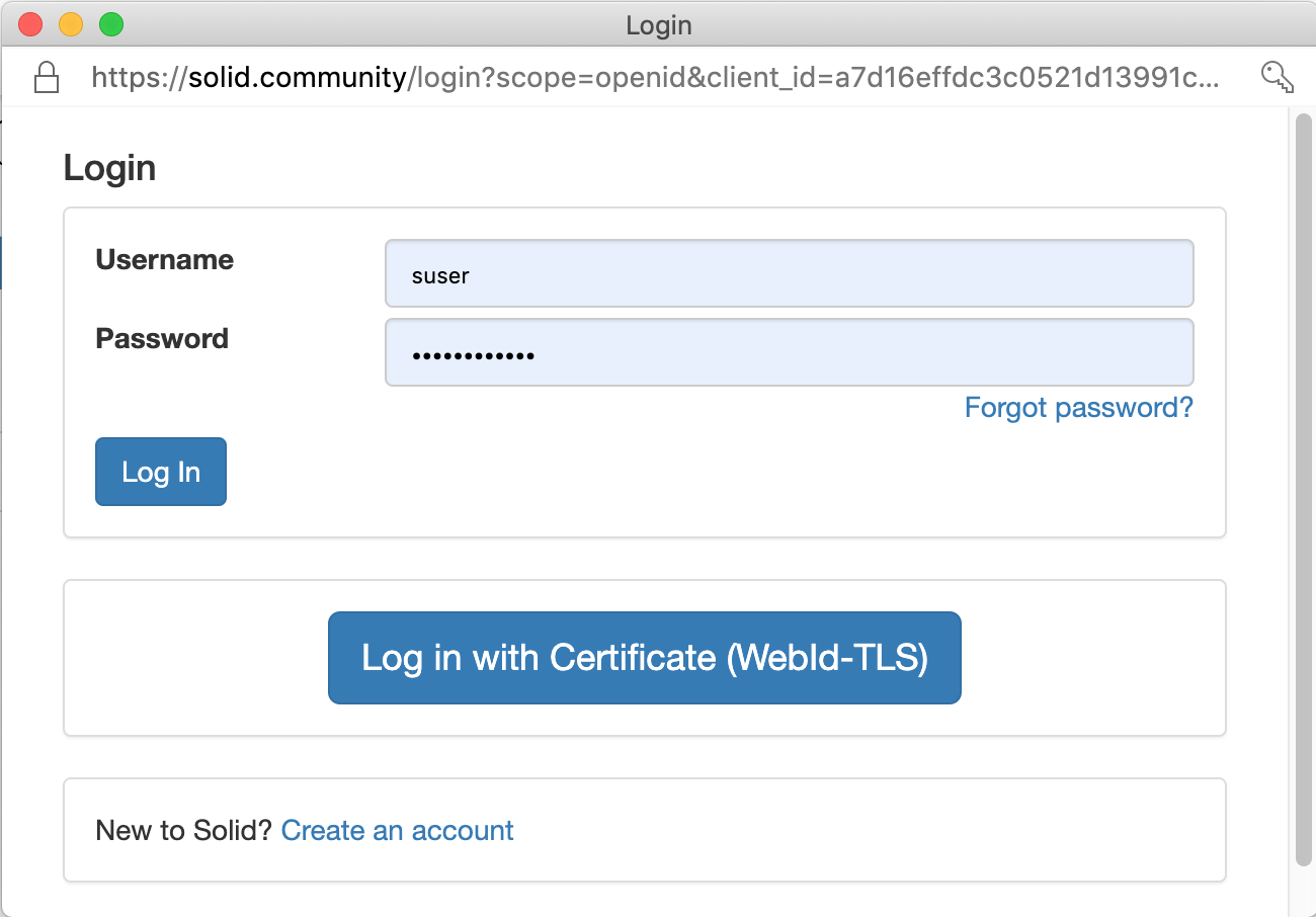 Node Solid Server Login dialog