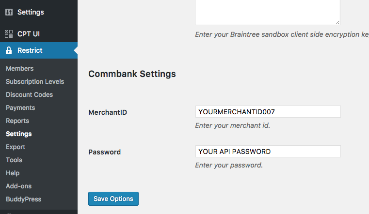 Commbank Settings