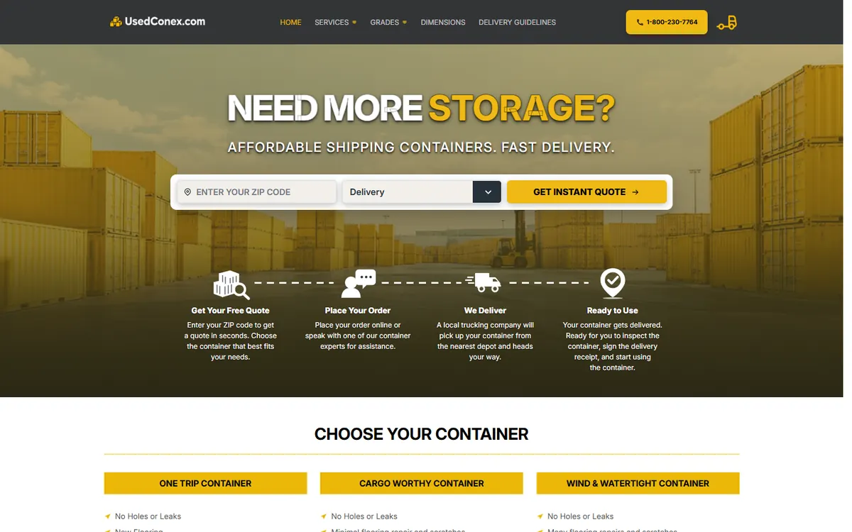 Used Conex homepage on Shopify