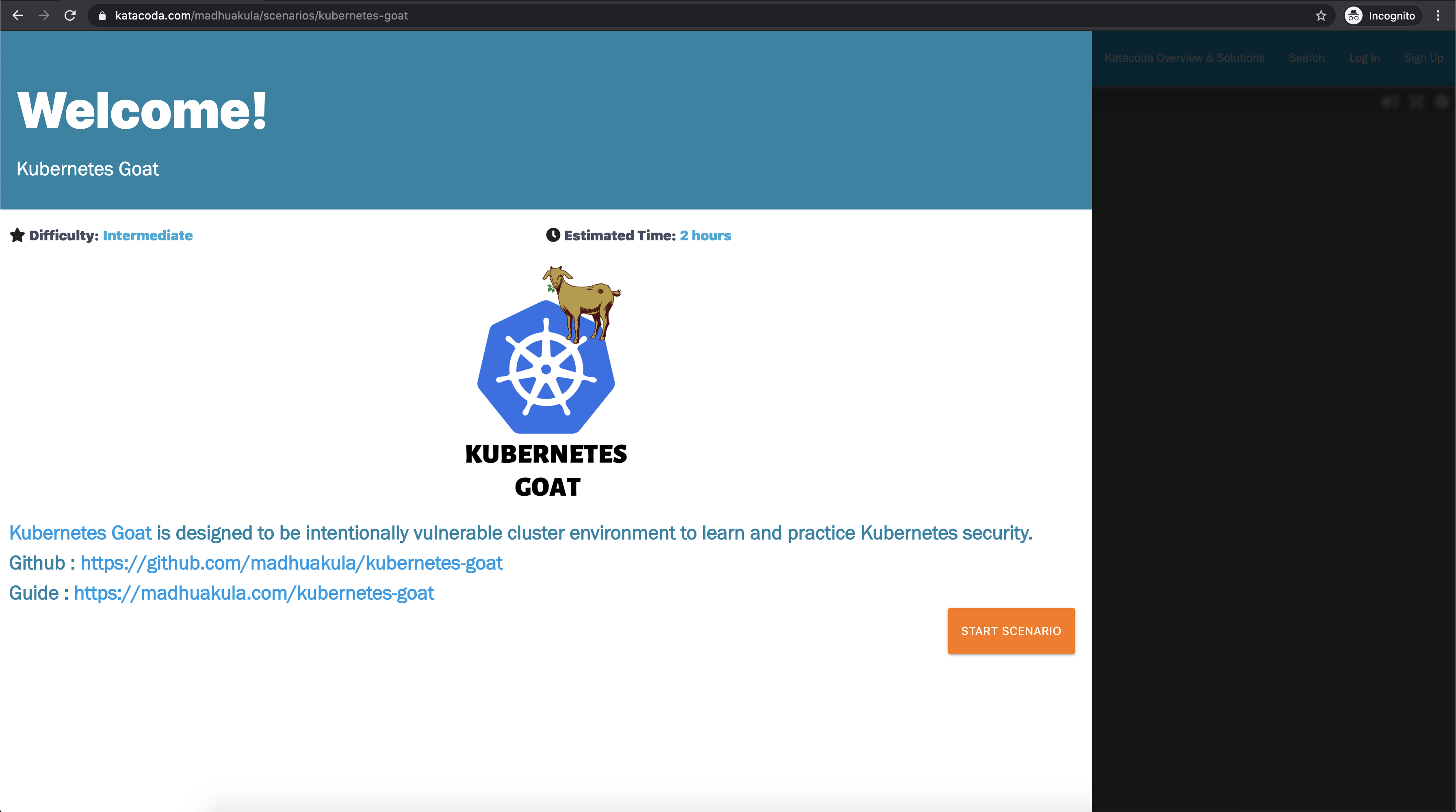 Katacoda Playground Kubernetes Goat