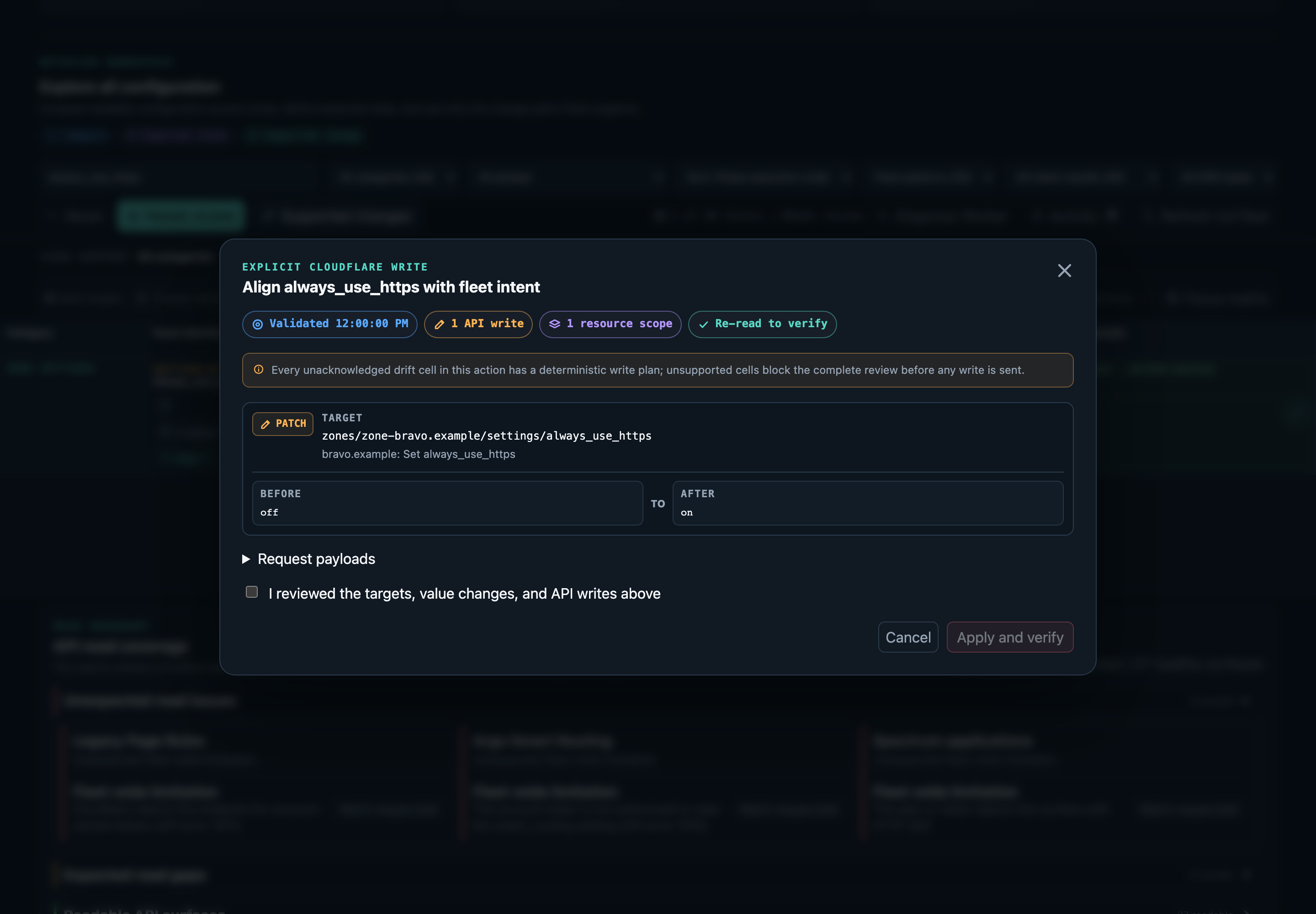 Cloudflare Fleet intent alignment review using a synthetic example fleet